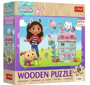 Puzzle drewniane 24 elementów Koci domek Gabi