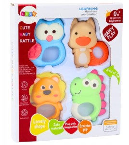 Zestaw Grzechotek Gryzaków Zwierzątka 4 szt