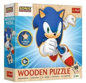 Drewniane puzzle konturowe Sonic: Wesoły Sonic 50 elementów