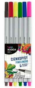 Cienkopisy kolorowe zestaw 6 kolorów z precyzyjną końcówką KIDEA
