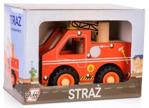 Drewniane auto z oponami - straż pożarna