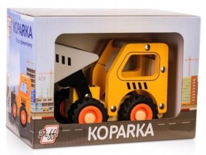 Drewniane auto z oponami - koparka