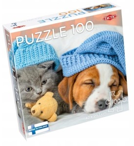 Puzzle 100 Cute Kitten and Sleepy Dog