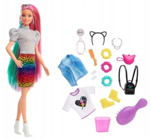 BARBIE - Kolorowa fryzura - Lalka kolorowe włosy - Panterka - GRN81